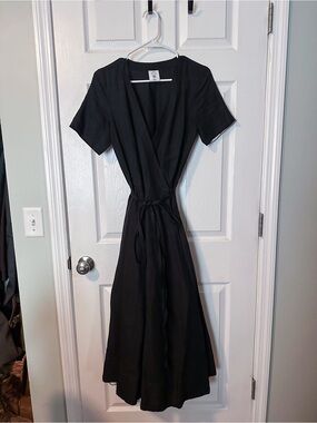 Son de Flor Black Wrap Midi Linen Dress XXS